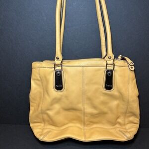 Tignanello Yellow Shoulder Bag, Leather, Dual‎ Handle, Magnetic Snap, 15x11.5x4